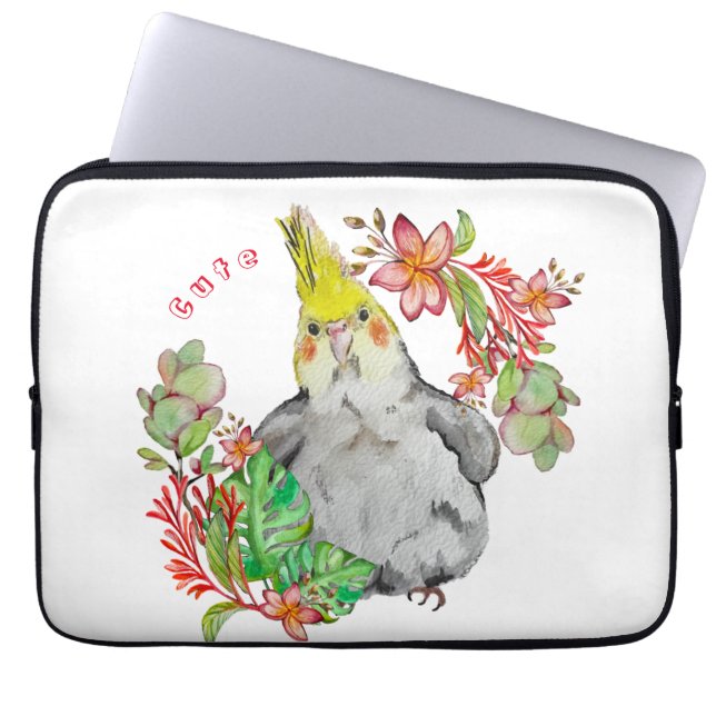 Cute Corella parrot in tropical flowers Baby Bodys Laptop Sleeve (Front)