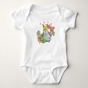 Cute Corella parrot in tropical flowers Baby Bodysuit