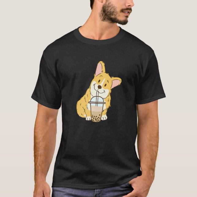 Cute Corgi and Boba Dog Bubble Milk Tea T-Shirt (Front)