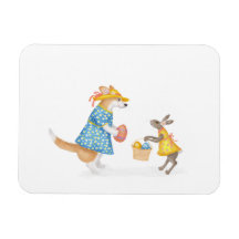 Cute corgi and hare Easter magnet
