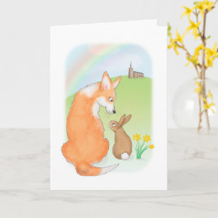 Cute corgi and rabbit Easter card