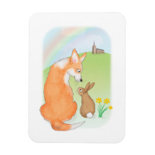 Cute corgi and rabbit Easter magnet