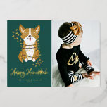 Cute Corgi and String Lights Photo Happy Hanukkah Foil Holiday Card<br><div class="desc">Happy Hanukkah! Send your festive greetings with this customisable gold foil Hanukkah photo flat card. It features an adorable corgi wrapped in string lights. Personalise by adding a photo,  names,  year and other details. This cute corgi photo Hanukkah flat card is available in other foil colours.</div>