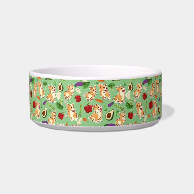 Cute Corgi and Vegetables Food Pattern Bowl (Front)