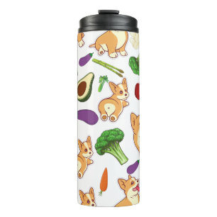 Cute Corgi and Vegetables Food Pattern Thermal Tumbler