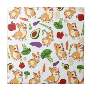 Cute Corgi and Vegetables Food Pattern Tile