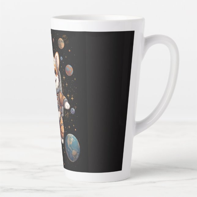 Cute Corgi Astronaut Floating in Space Latte Mug (Right)