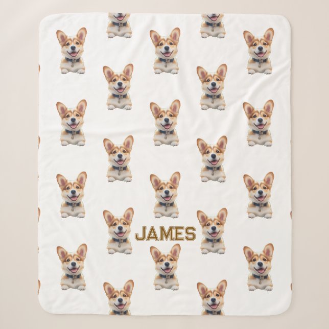Cute Corgi Baby Blanket – Personalised  (Front)