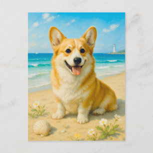 Cute Corgi Beach Lighthouse Welsh Queen Postcard