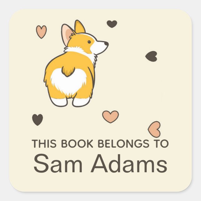 Cute corgi book square sticker (Front)