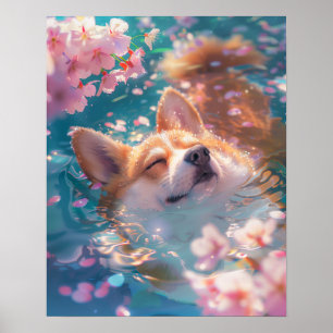 Cute Corgi Chill in Water Poster