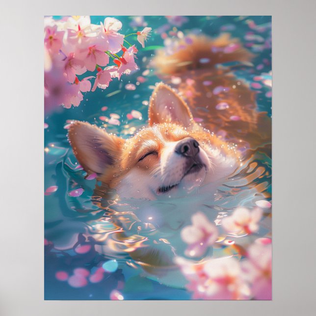 Cute Corgi Chill in Water Poster (Front)