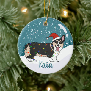 Cute Corgi Christmas  Ceramic Tree Decoration