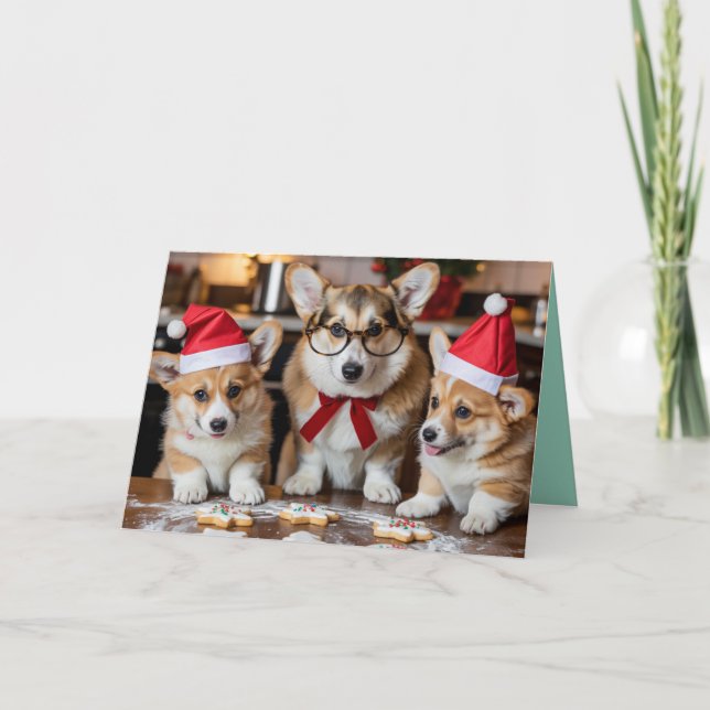 Cute Corgi Christmas Cookie Card (Front)