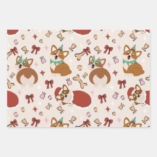 Cute Corgi Christmas Holiday Seamless Pattern Wrapping Paper Sheet