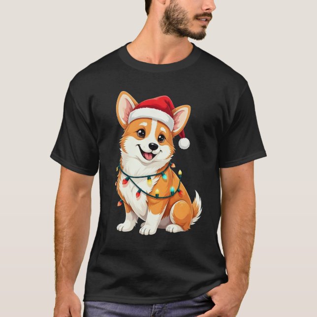 Cute Corgi Christmas Santa Pet Dog Lover  T-Shirt (Front)