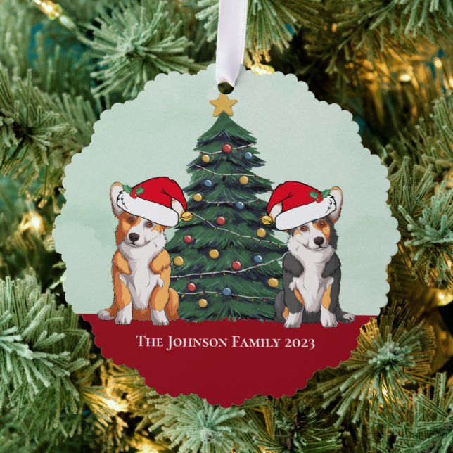 Cute Corgi Christmas Tree Custom Family Keepsake Tree Decoration Card (Insitu (Tree))