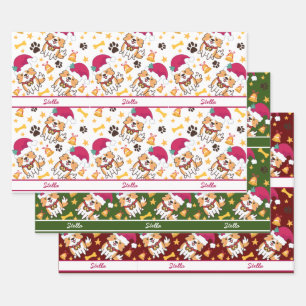 Cute Corgi Christmas With Custom Dog Name Wrapping Paper Sheet