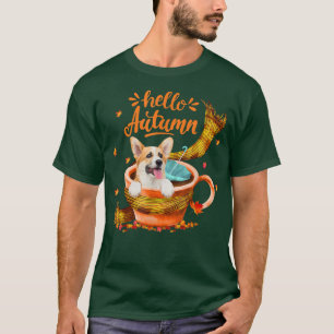 Cute Corgi Coffee Cup Hello Autumn T-Shirt