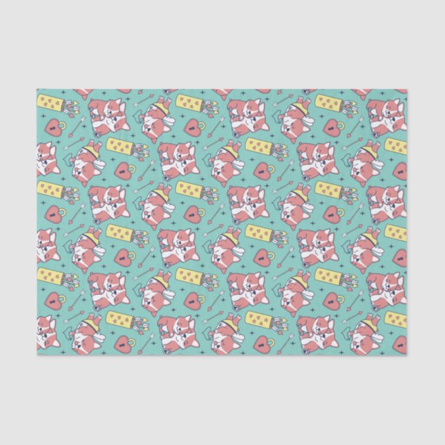 Cute Corgi Cupid Bow Arrow Pattern Valentine's Day Tissue Paper (Front)
