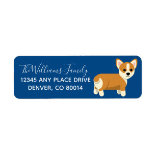 Cute Corgi Custom Blue Return Address