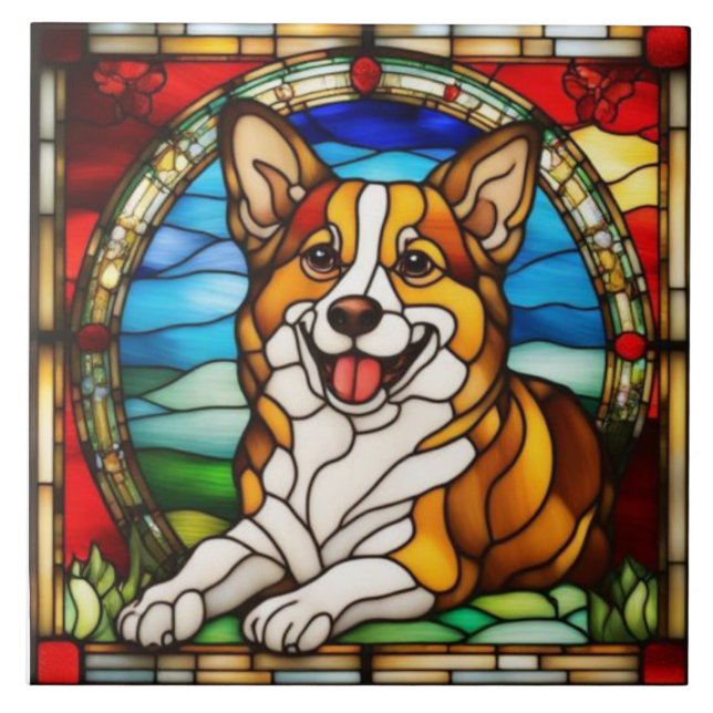 Cute Corgi Decorative Ceramic Tile (Front)