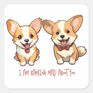Cute Corgi Dog Anniversary Valentine  Square Sticker