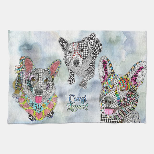 Cute Corgi Dog Assortment Kitchen Towel (Horizontal)