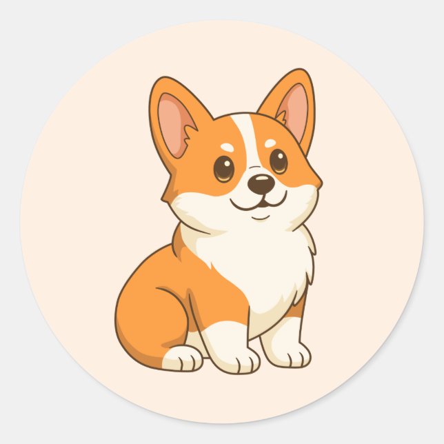 Cute Corgi Dog Beige Classic Round Sticker (Front)