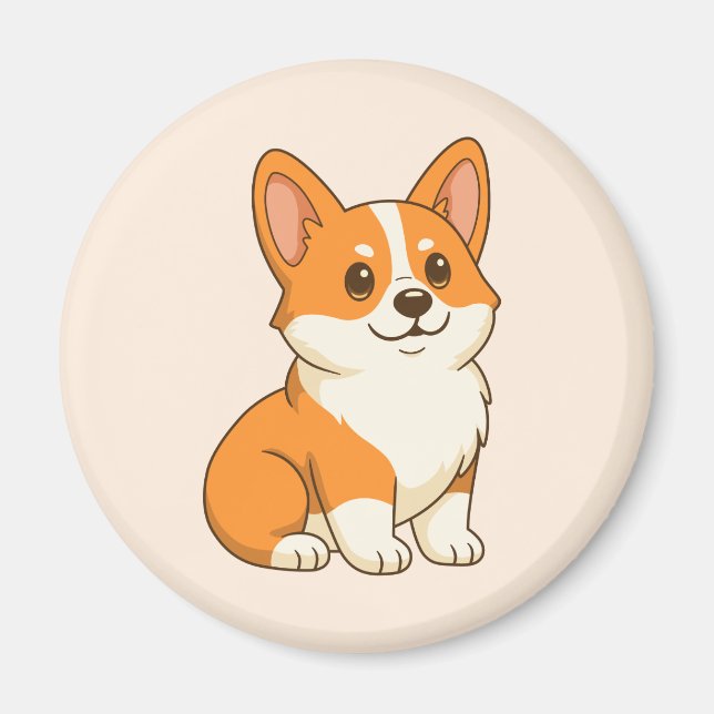 Cute Corgi Dog Beige Magnet (Front)