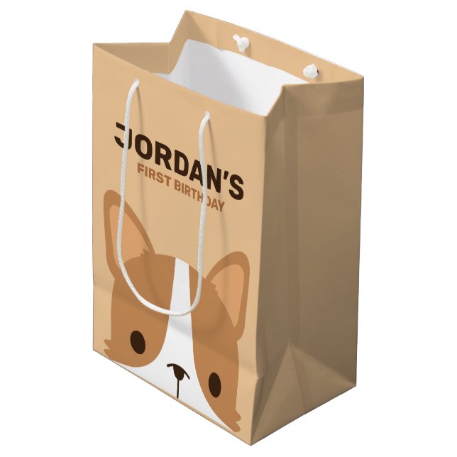 Cute Corgi Dog Birthday Medium Gift Bag (Front Angled)