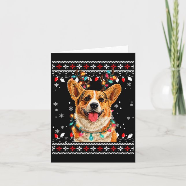 Cute Corgi Dog Christmas Reindeer Santa Hat  Card (Front)