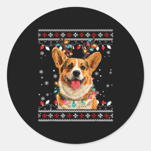 Cute Corgi Dog Christmas Reindeer Santa Hat Classic Round Sticker
