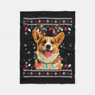Cute Corgi Dog Christmas Reindeer Santa Hat  Fleece Blanket