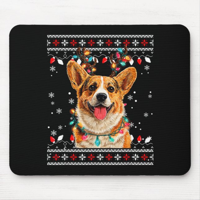 Cute Corgi Dog Christmas Reindeer Santa Hat  Mouse Mat (Front)
