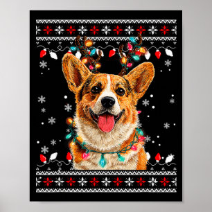 Cute Corgi Dog Christmas Reindeer Santa Hat  Poster