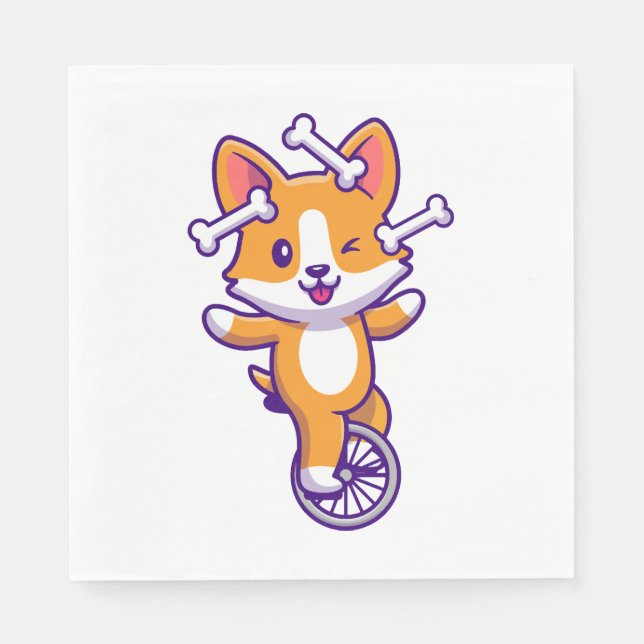 Cute Corgi Dog Circus with Bone Napkin (Front)
