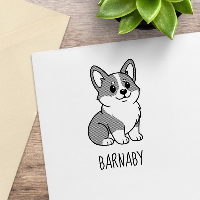 Cute Corgi Dog Custom Name Rubber Stamp (Creator Uploaded)