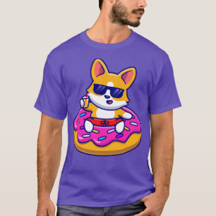 Cute Corgi Dog Floating With Doughnut Swimming Tir T-Shirt