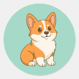 Cute Corgi Dog Green Classic Round Sticker