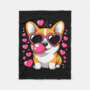 Cute Corgi Dog Heart Sungles Valentines Day Puppy Fleece Blanket