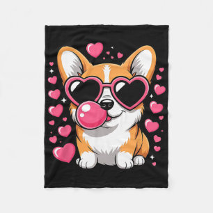 Cute Corgi Dog Heart Sungles Valentines Day Puppy Fleece Blanket