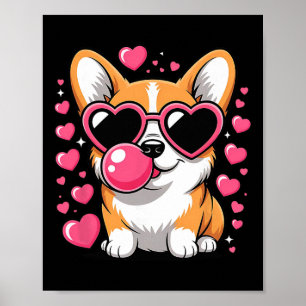 Cute Corgi Dog Heart Sungles Valentines Day Puppy  Poster