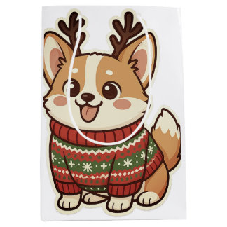 Cute Corgi Dog in Ugly Christmas Sweater Gift Wrap Medium Gift Bag