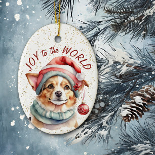 Cute Corgi Dog Joy to the World Ceramic Tree Decoration