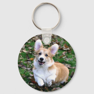 Cute Corgi Dog Leaping Key Ring