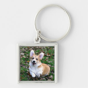 Cute Corgi Dog Leaping Key Ring