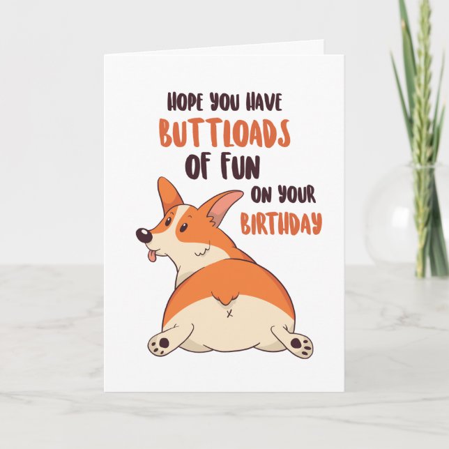 Cute Corgi Dog Lover Buttload Fun Funny Birthday Card (Front)