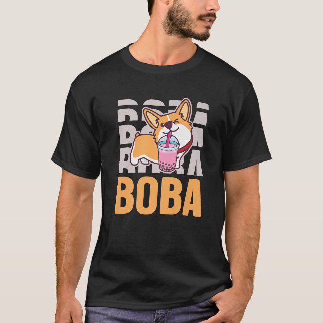 Cute Corgi Dog Lover Kawaii Boba Cute Anime Dog T-Shirt (Front)