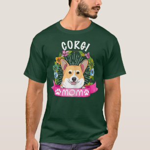 Cute Corgi Dog Mum Flower Funny Puppy Dogs Lover T-Shirt